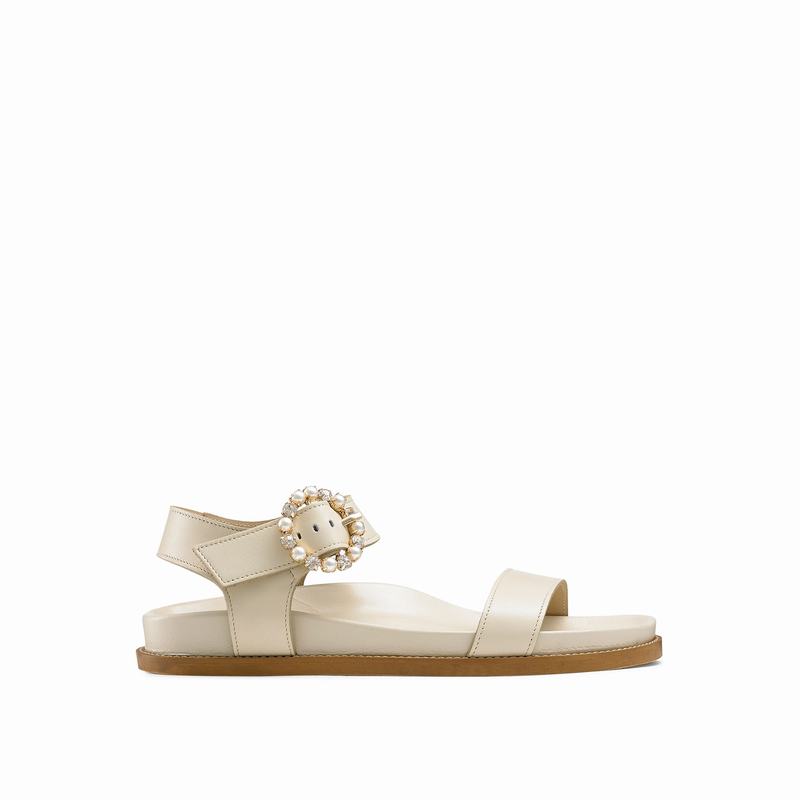 Russell & Bromley Ariel Embellished Buckle Sandals Womens Cream White [EFC9244JY]